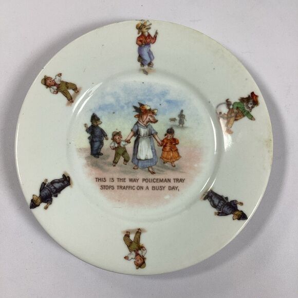 Vintage German Porcelain Child Plate This Is The Way Policeman Stop Traffic 6" - Picture 1 of 4